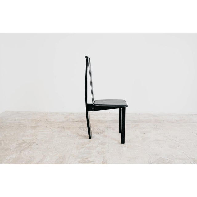 Postmodern Dining Chairs in Lacquered Wood and Black Faux Leather, 1980s, Set of 4 For Sale - Image 13 of 16