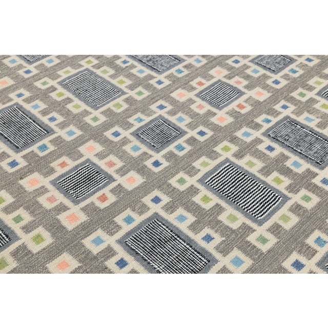 Contemporary Swedish Geometric Wool Flatweave Rug Architectural Nordic Design For Sale - Image 10 of 11