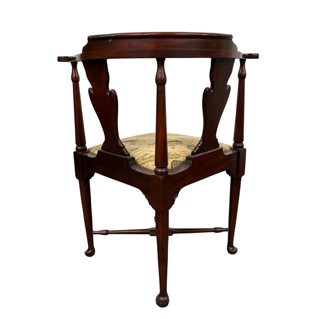 Textile Vintage Queen Anne Style Corner Chair With Nautical Map & Sailing Ship Upholstery For Sale - Image 7 of 12