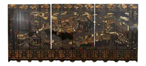 Chinese Qing Twelve Panel Lacquered Coromandel Screen