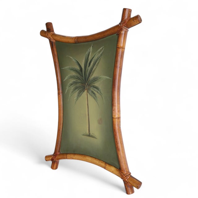 Pair of Vintage Palm Tree Paintings in Bamboo Frames For Sale In West Palm - Image 6 of 10