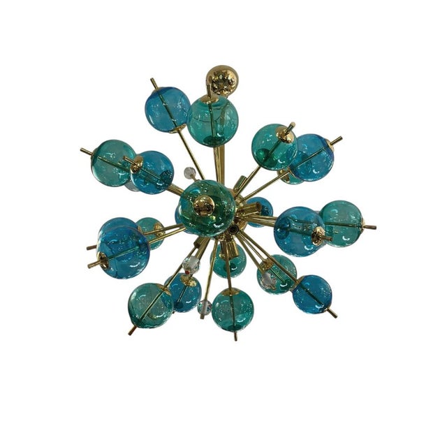 Sputnik Lamp with Murano Turquoise Bubbles, 1960s For Sale - Image 3 of 8