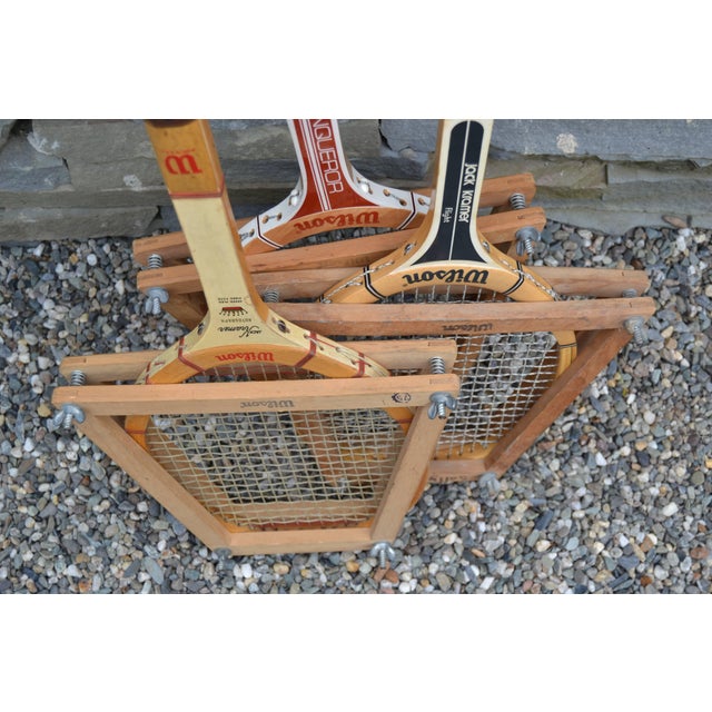 Wood Mid 20th Century Wilson Wooden Tennis Racquets With Presses - Set of 3 - For Sale - Image 7 of 16
