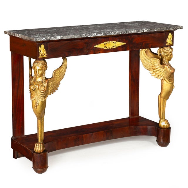 Traditional Fine French Empire Mahogany Gilt Figural Sphinx Pier Console Table C. 1815 For Sale - Image 3 of 18
