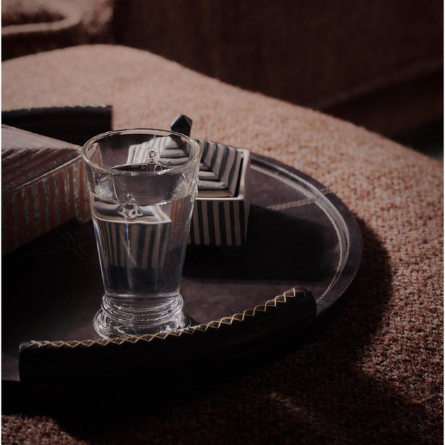 Contemporary Forte Leather Tray Round, Black For Sale - Image 3 of 5