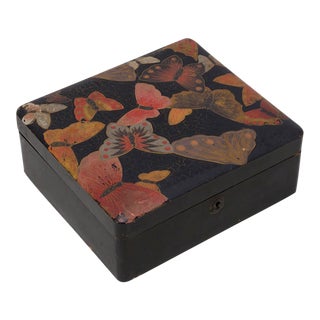 Black Lacquer Box Chinoiserie Butterflies For Sale