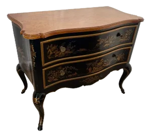 1980s Drexel Bombe Chest Nightstand Et Cetera French Asian Chinoiserie Black Lacquer