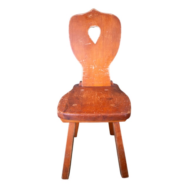 Vintage Alpine Bavarian Heart-Cutout Plank Chair (Brettstuhl) For Sale