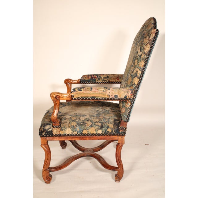 French Regence Walnut Armchair With Tapestry Upholstery For Sale - Image 4 of 15