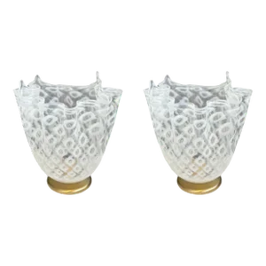 Pair of "Fazzoletto" Murano Ruffled Glass Table Lamps by La Murrina