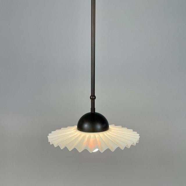 French Art Deco White Opaline Glass and Burnished Brass Pendant, 1940s For Sale - Image 9 of 18