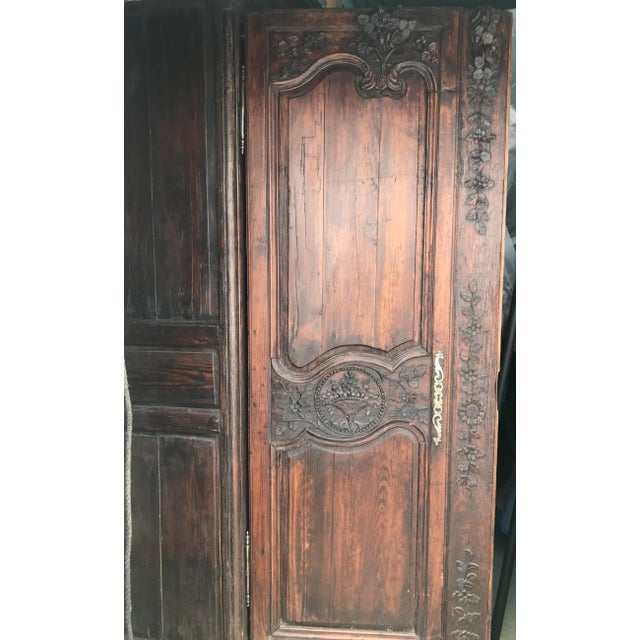 18th Century French Country Highly Carved Walnut Wedding Armoire For Sale In West Palm - Image 6 of 10
