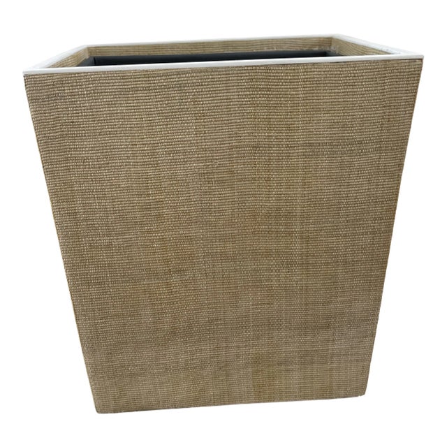 Made Goods Pigeon & Poodle Maranello Beige/White Abaca Wastebasket For Sale