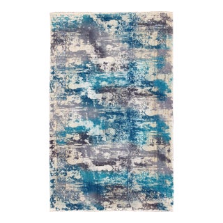 Vintage Rug in Modern Design in Shades of Blue, Gray, and Ivory 9'8 X 14'2 For Sale