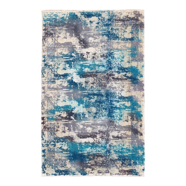 Vintage Rug in Modern Design in Shades of Blue, Gray, and Ivory 9'8 X 14'2 For Sale