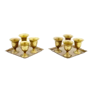 Mid-Century Modern Pair of Hand Etched Brass Aperitif Goblet Serving Sets - 10 Pieces