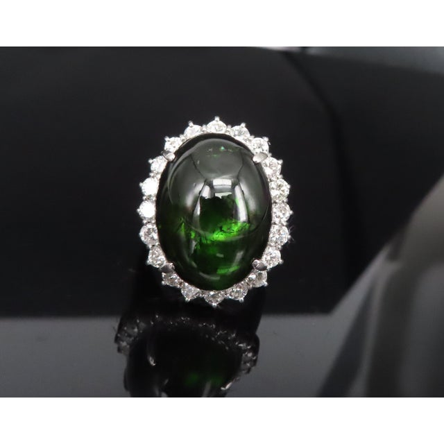 Title: Massive 26.18ct Green Tourmaline 1.83ct Diamond 18K White Gold Ring Size 4.75 Age/Markings: Estate, weights marked...