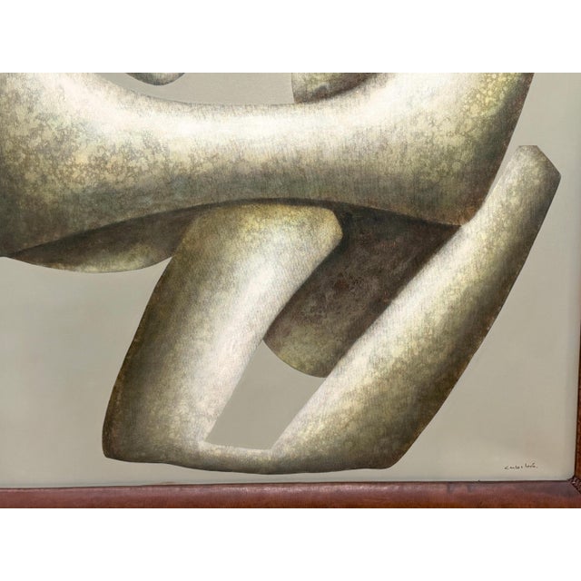 Carlos León Cruz “Untitled” Abstract Oil on Canvas, Custom Leather Frame For Sale In Greensboro - Image 6 of 12