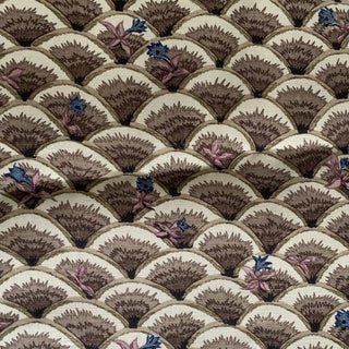 Designer Carleton V Caleb Screen Print Linen Fabric- 6 Yards. Taupe With Amethyst and Blue. For Sale
