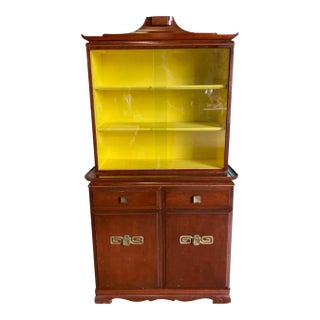 1940s Mahogany Pagoda Cabinet With Glass Sliding Doors and Adjustable Shelves For Sale