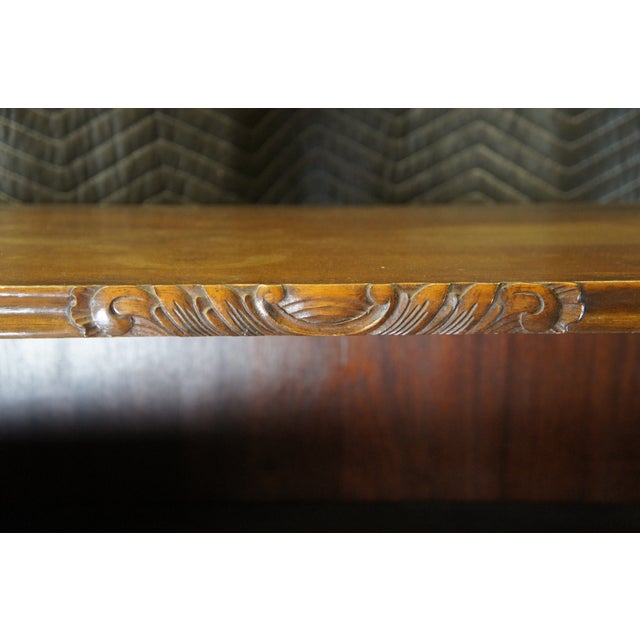 Brown 1940s Mid Century Walnut Burl Carved Library Bookcase Bookshelf Cabinet Drawers 58" For Sale - Image 8 of 14