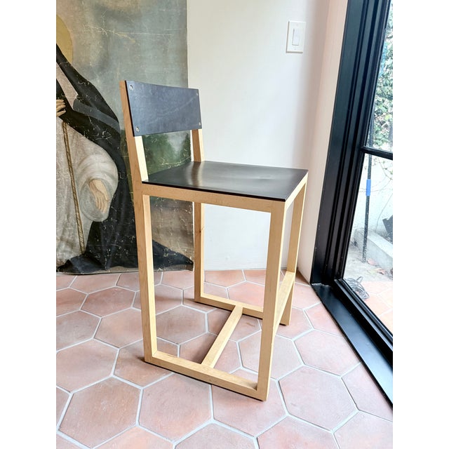 American BDDW Square Guest Counter Stool in Natural Maple With Dark Mulled Leather For Sale - Image 3 of 5