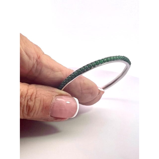 Serpent Wrap Bangle With Green Jade Beads and Cubic Zirconia For Sale - Image 4 of 9