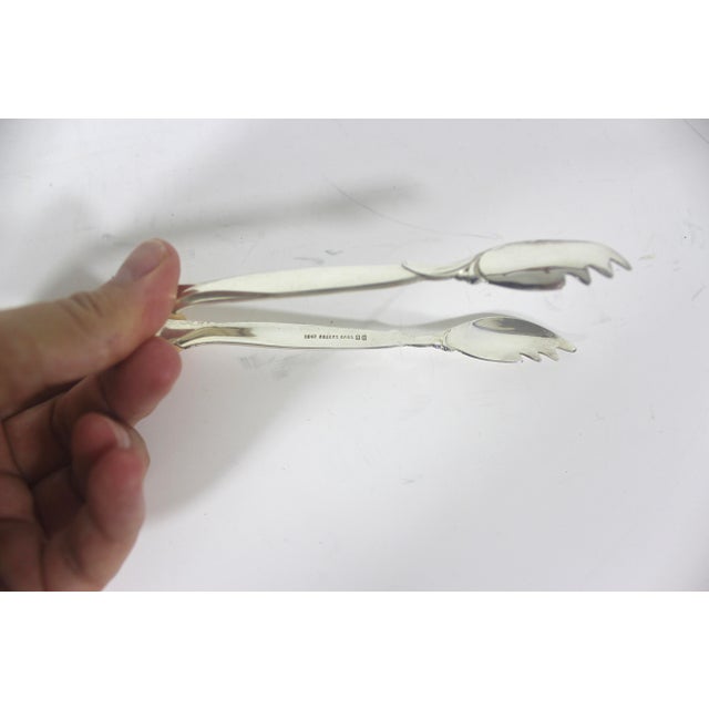 Metal 1956 Vintage Silver Sugar or Ice Tongs With Lobster Claw Tips Bar Cart Styling Rogers Flair For Sale - Image 7 of 12