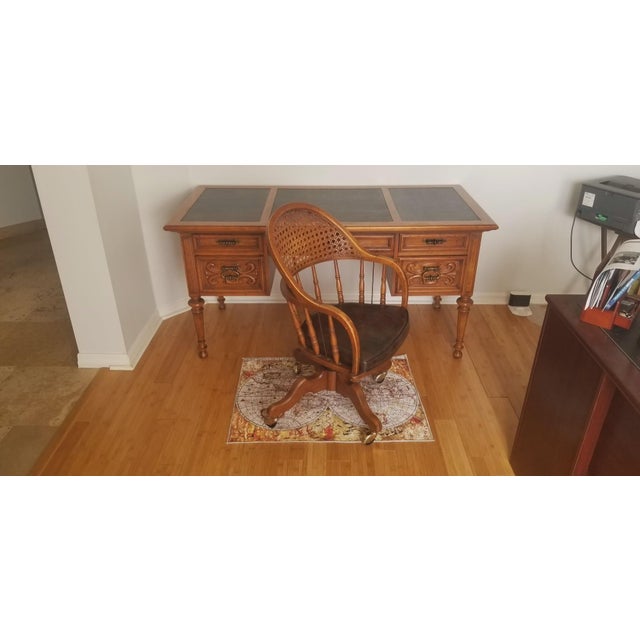 Vintage Drexel Traditional Leather-Top Executive Desk and Cane-Back Chair Set For Sale - Image 12 of 18