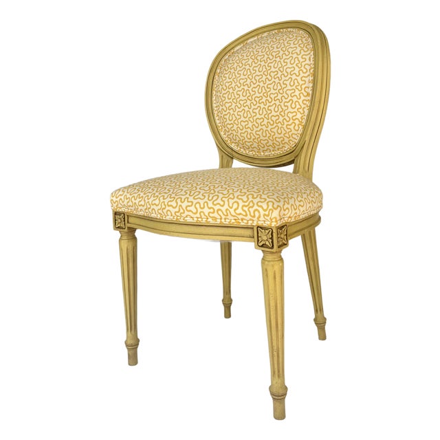 Late 20th Century Louis XVI Style Yellow Upholstered Side Chair For Sale
