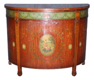 Fine Adams Paint Decorated Satinwood Figural Painted Commode Buffet Server
