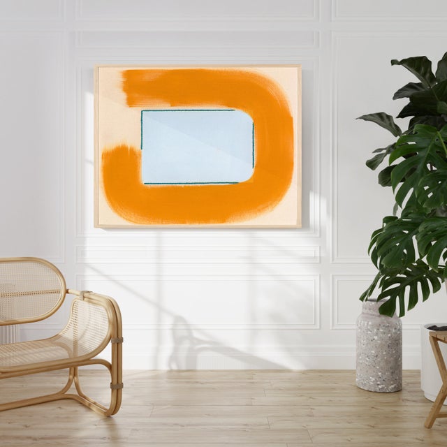 Not Yet Made - Made To Order Light Blue and Mustard Yellow-Orange Modern Art Print, 24 X 30 Print in Wood Frame For Sale - Image 5 of 5