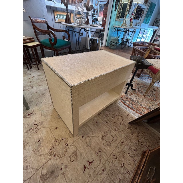 Beige Pair of Contemporary William Sonoma Home Grasscloth Night Stands With Single Drawer For Sale - Image 8 of 15