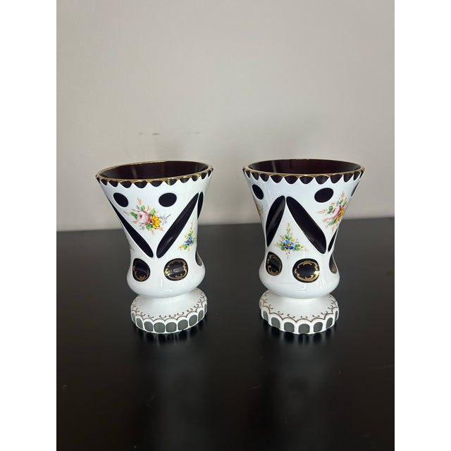 Pair of Late 19th Century Bohemian Opaque Flashed Dark Red Glass Vases For Sale - Image 4 of 7