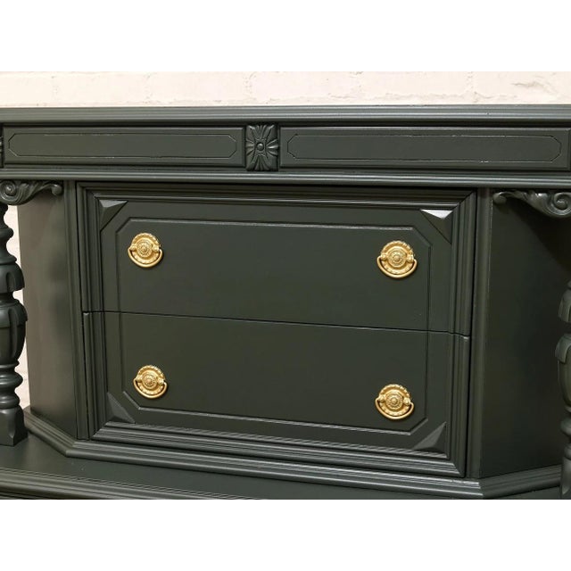 Gothic Antique Hunter Green Highboy Dresser With Ornate Carved Details For Sale - Image 3 of 11