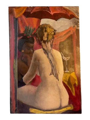 Mid 20th Century "Between Acts" Figurative Oil Painting by Hazel Schmitkonswas