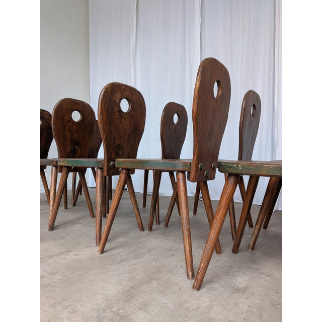 Brutalist Vintage Brutalist Rustic Farmhouse Wooden Dining Chair, 1970s, Set of 8 For Sale - Image 3 of 18