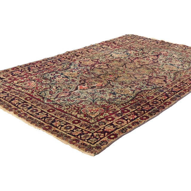 78761 Distressed Antique Persian Kerman Rug, 03'10 x 06'02. The legacy of Kerman rugs originates from the heart of south-...