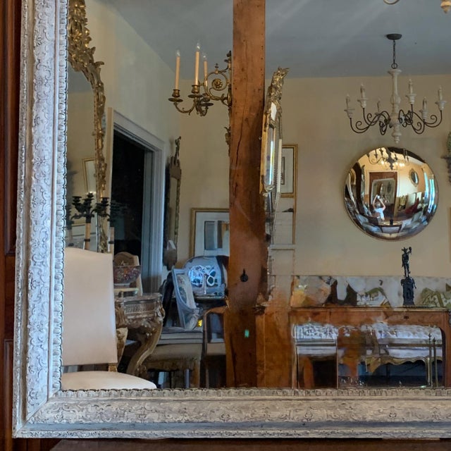 18th Century French Grey Painted Carved Oak Pier Mirror / Over Mantel Mirror For Sale - Image 5 of 16