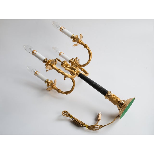 1960s Bronze & Marble Candelabra Table Lamp For Sale - Image 4 of 8