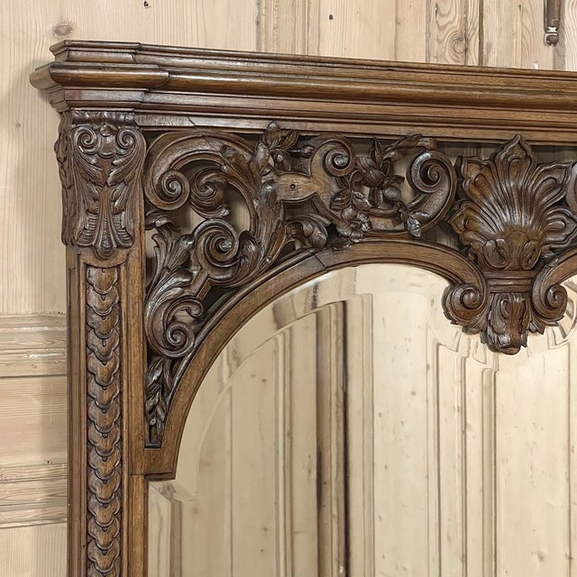 Wood 19th Century French Walnut Louis XIV Style Marble-Top Console & Beveled Mirror For Sale - Image 7 of 12