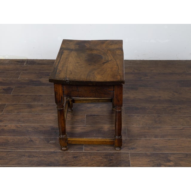 English 19th Century Walnut Table with Single Drawer and Column Shaped Legs For Sale - Image 9 of 12