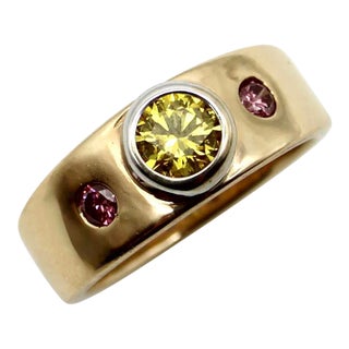 Mwm Goldsmithing 14k Gold Fancy Yellow and Pink Diamond Ring Size 6 For Sale