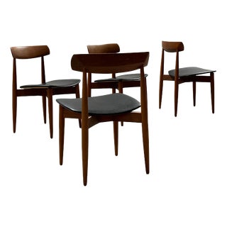 Vintage Dining Chairs in Teak and Black Leather by H.W. Klein for Bramin, Denmark, 1960s, Set of 4 For Sale