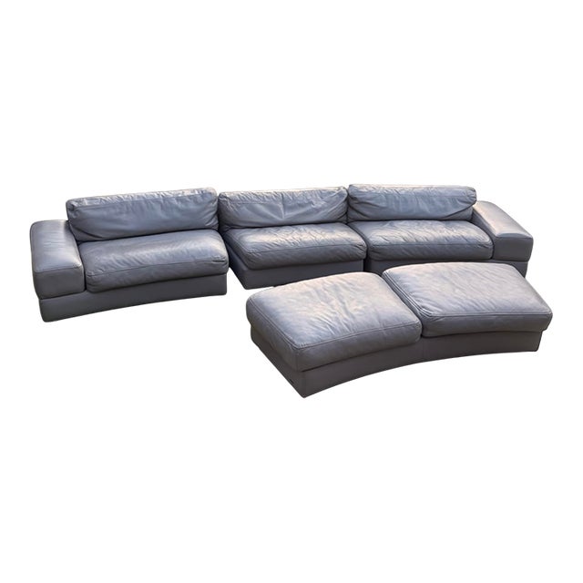 Roche Bobois MD France 4p Dolphin Gray Leather Couch Sectional Ottoman For Sale