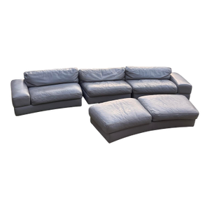 Roche Bobois MD France 4p Dolphin Gray Leather Couch Sectional Ottoman