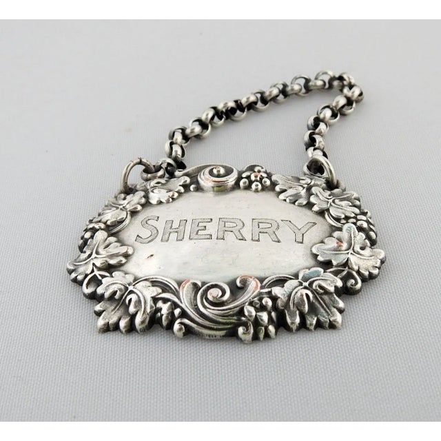 Early 20th Century Vintage Silver on Copper Sherry Hanging Liquor Tag With Grapes For Sale - Image 5 of 5