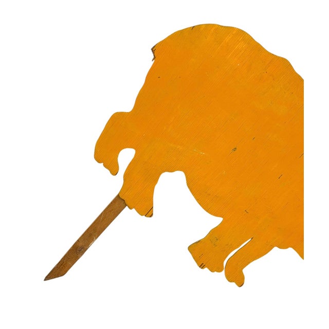 Yellow Vintage Hand-Painted Wooden Rhinoceros Lawn Sign / Folk Art Yard Stake For Sale - Image 8 of 10