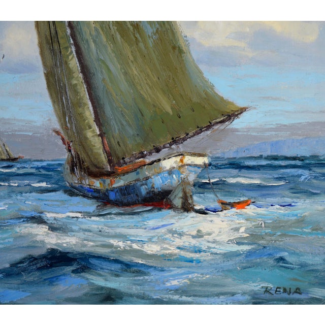 Late 20th Century Sloop Headed Out to Sea - Seascape in Oil on Canvas For Sale - Image 5 of 8