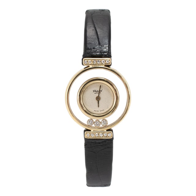 Ladies Vintage Chopard Happy Diamonds 22mm 4112 18k Yellow Gold Quartz Watch For Sale